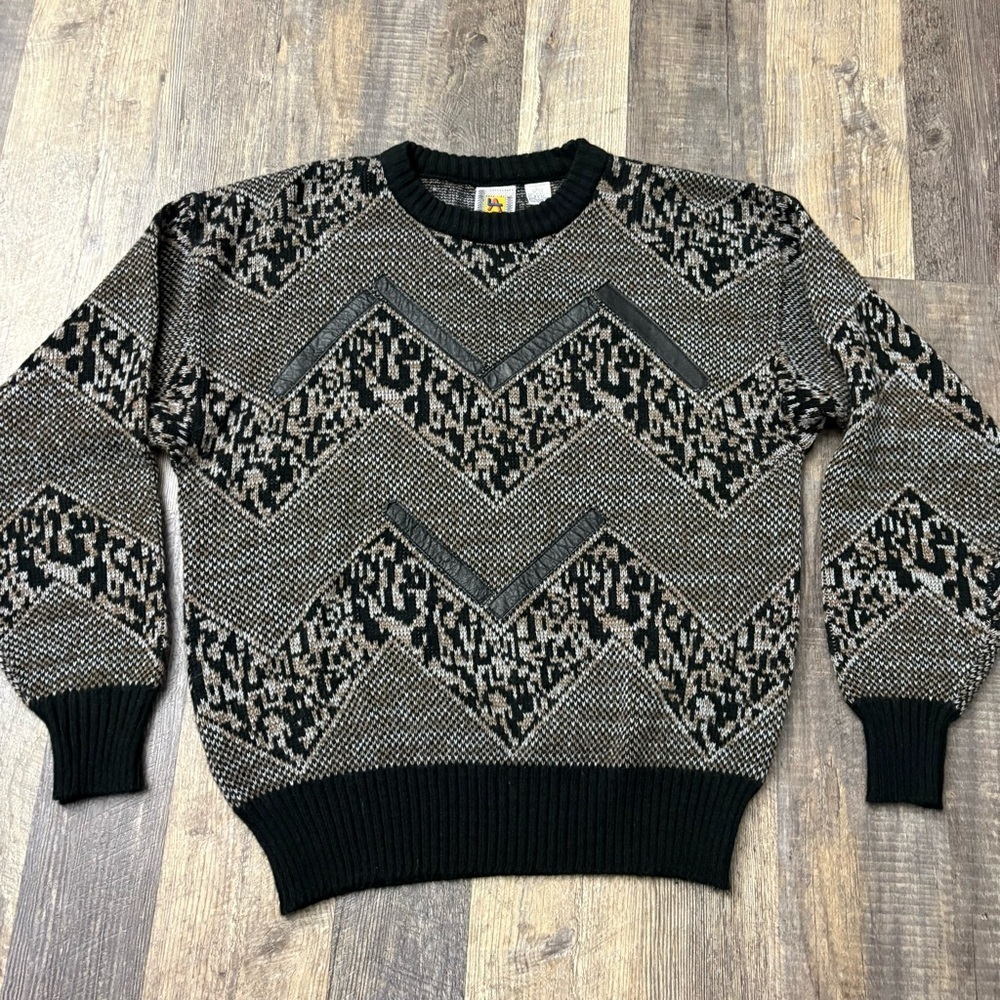 Vintage Abstract Pullover Sweater Size L Black
